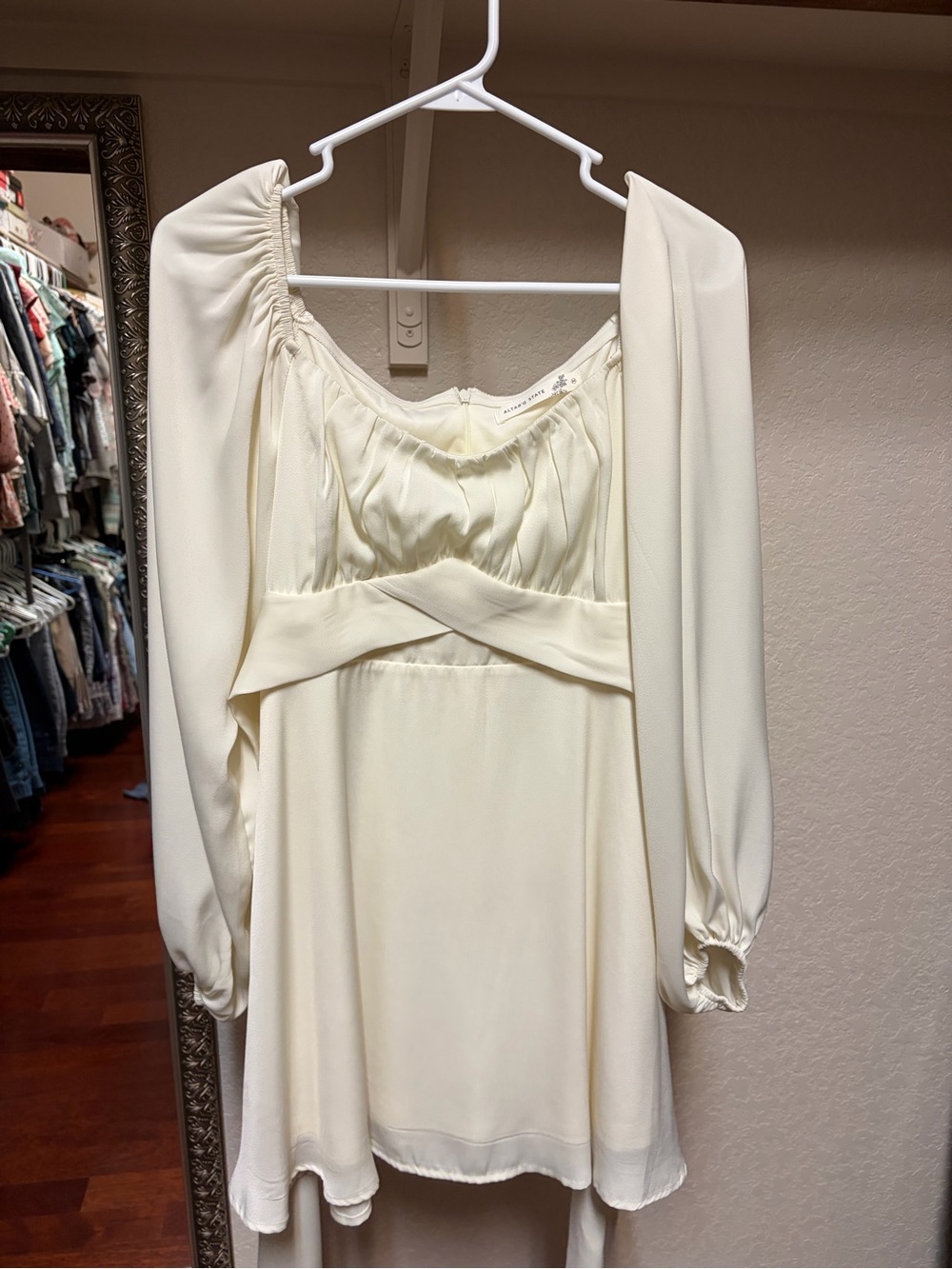 Altar'd State Cream Long-Sleeve Square-Neck Mini Dress
